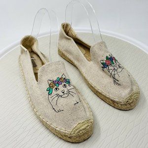 Soludos Cat Spirit Animal Size 8 Espadrille Beige Kitty Festival Shoes Flats